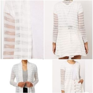 Simple Noelle White Striped Cardigan Open-Front Lightweight